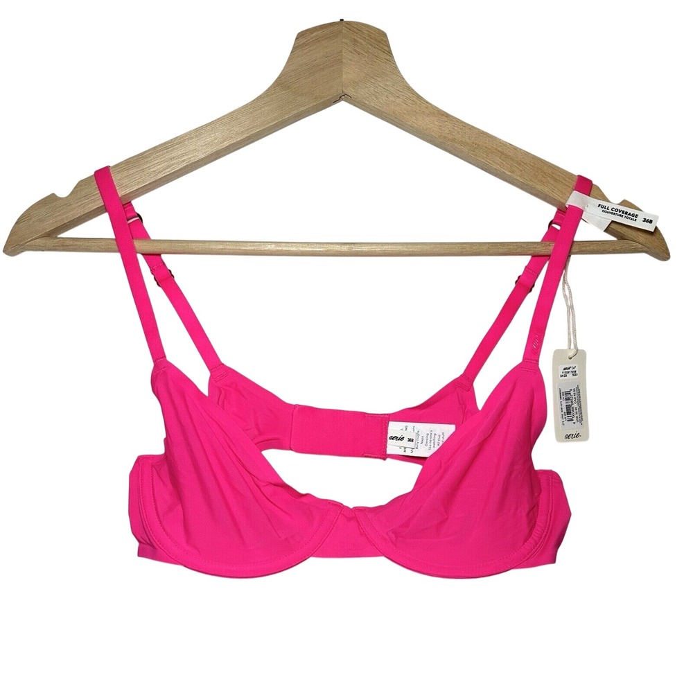 AERIE SMOOTHEZ Sheer Unlined Underwired Full Coverage Hot Pink Bra 36B NWT